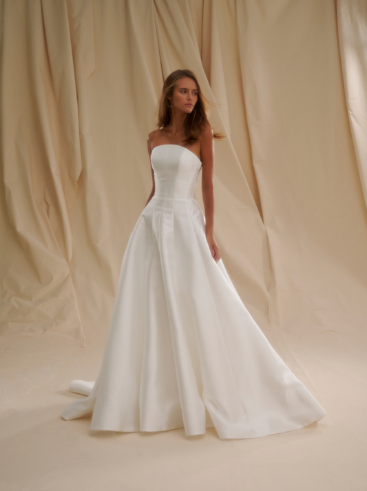 SenStudio Sage SE020 strapless white sati wedding dress